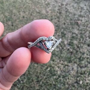 Heart-Shaped Sterling Silver Ring with Crystal Accents